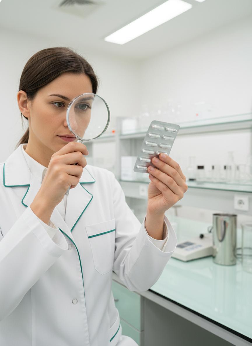 Pharmacist verifying a prescription